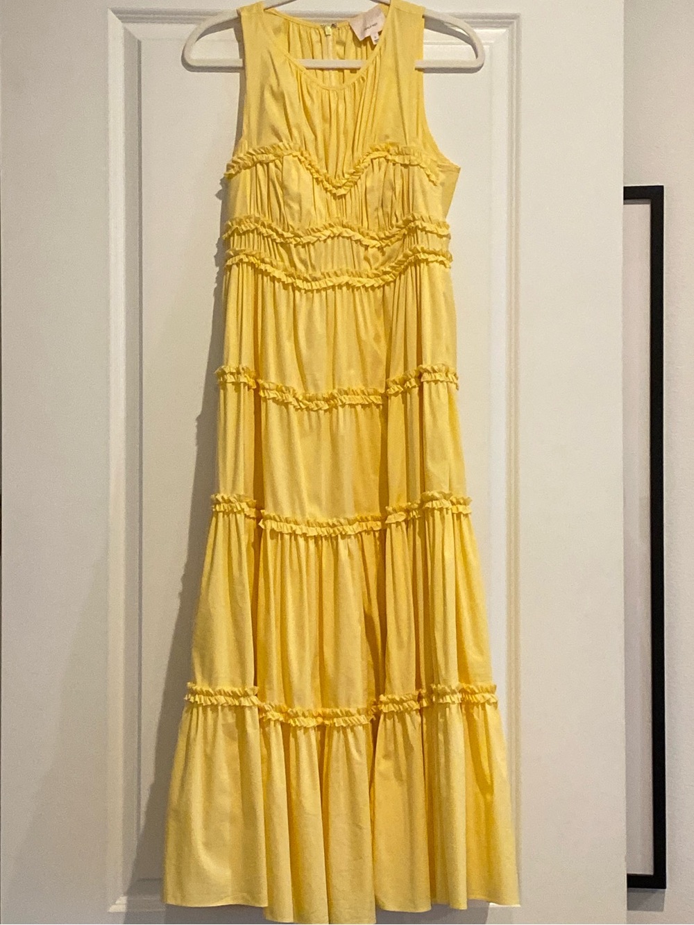 cinq a sept Yellow Ruffled Tiered Midi Dress